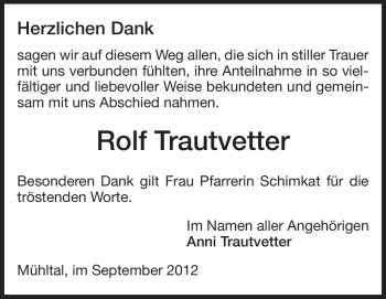 Traueranzeige von Rolf Trautvetter von Echo-Zeitungen (Gesamtausgabe)