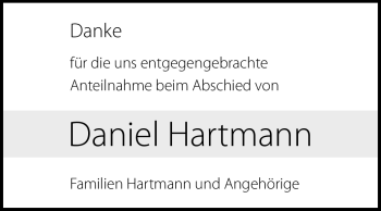 Traueranzeige von Daniel Hartmann von Echo-Zeitungen (Gesamtausgabe)