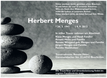 Traueranzeige von Herbert Menges von Odenwälder Echo