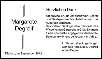 Traueranzeige von Margarete Degreif von Echo-Zeitungen (Gesamtausgabe)