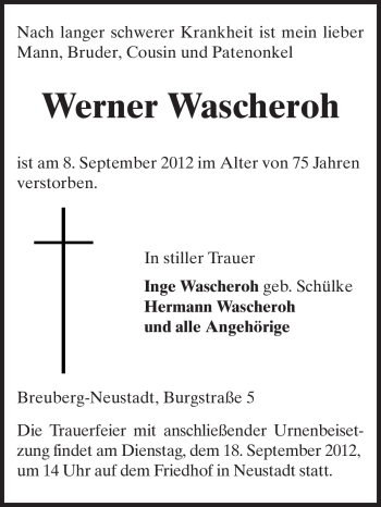 Traueranzeige von Werner Wascheroh von Odenwälder Echo