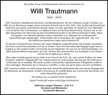 Traueranzeige von Willi Trautmann von Odenwälder Echo