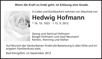Traueranzeige von Hedwig Hofmann von Odenwälder Echo