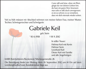 Traueranzeige von Gabriele Keil von Odenwälder Echo