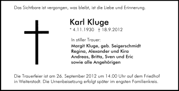 Traueranzeige von Karl Kluge von Echo-Zeitungen (Gesamtausgabe)