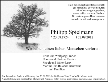 Traueranzeige von Philipp Spielmann von Echo-Zeitungen (Gesamtausgabe)