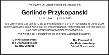 Traueranzeige von Gerlinde Przykopanski von Odenwälder Echo