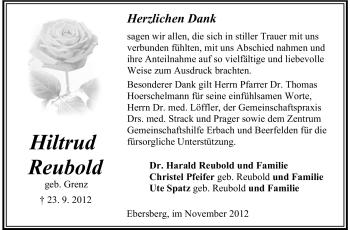 Traueranzeige von Hiltrud Reubold von Odenwälder Echo