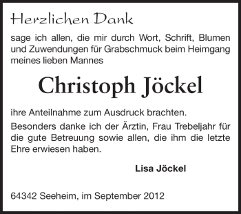 Traueranzeige von Christoph Jöckel von Echo-Zeitungen (Gesamtausgabe)