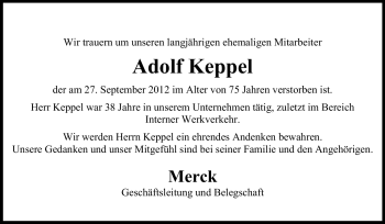 Traueranzeige von Adolf Keppel von Echo-Zeitungen (Gesamtausgabe)