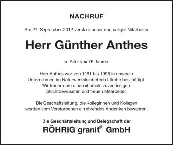 Traueranzeige von Günther Anthes von Starkenburger Echo, Bergsträßer Anzeiger