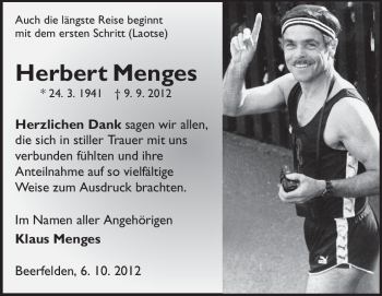Traueranzeige von Herbert Menges von Echo-Zeitungen (Gesamtausgabe)