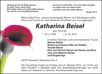 Traueranzeige von Katharina Beisel von Odenwälder Echo