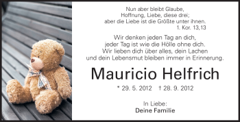 Traueranzeige von Mauricio Helfrich von Echo-Zeitungen (Gesamtausgabe)