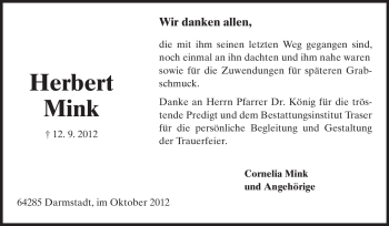 Traueranzeige von Herbert Mink von Echo-Zeitungen (Gesamtausgabe)