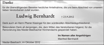Traueranzeige von Ludwig Bernhardt von Echo-Zeitungen (Gesamtausgabe)