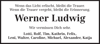 Traueranzeige von Werner Ludwig von Rüsselsheimer Echo, Groß-Gerauer-Echo, Ried Echo
