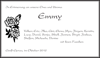 Traueranzeige von Emmy  von Rüsselsheimer Echo, Groß-Gerauer-Echo, Ried Echo