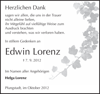Traueranzeige von Edwin Lorenz von Echo-Zeitungen (Gesamtausgabe)