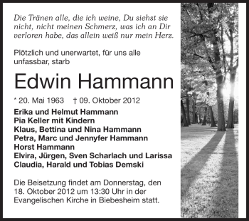 Traueranzeige von Edwin Hammann von Rüsselsheimer Echo, Groß-Gerauer-Echo, Ried Echo