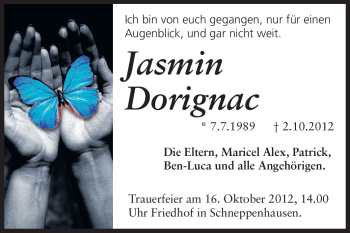 Traueranzeige von Jasmin Dorignac von Echo-Zeitungen (Gesamtausgabe)