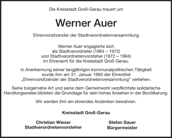 Traueranzeige von Werner Auer von Rüsselsheimer Echo, Groß-Gerauer-Echo, Ried Echo
