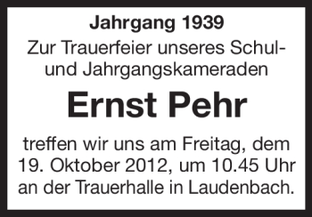 Traueranzeige von Ernst Pehr von Starkenburger Echo