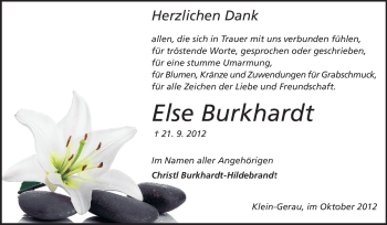 Traueranzeige von Else Burkhardt von Rüsselsheimer Echo, Groß-Gerauer-Echo, Ried Echo