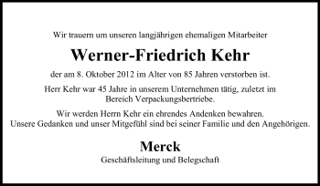 Traueranzeige von Werner-Friedrich Kehr von Echo-Zeitungen (Gesamtausgabe)
