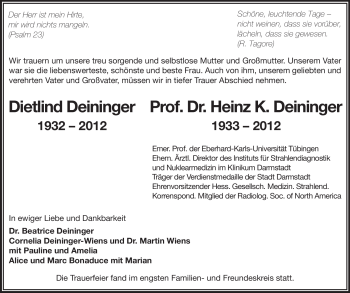 Traueranzeige von Dietlind Deininger von Echo-Zeitungen (Gesamtausgabe)