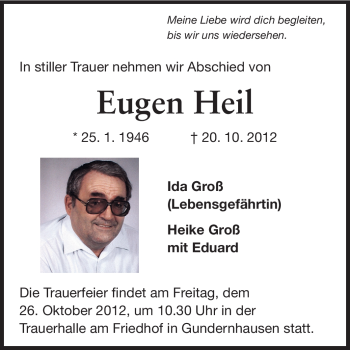 Traueranzeige von Eugen Heil von Darmstädter Echo, Odenwälder Echo, Rüsselsheimer Echo, Groß-Gerauer-Echo, Ried Echo