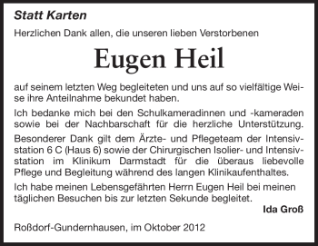 Traueranzeige von Eugen Heil von Darmstädter Echo, Odenwälder Echo, Rüsselsheimer Echo, Groß-Gerauer-Echo, Ried Echo