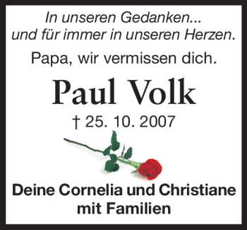 Traueranzeige von Paul Volk von Echo-Zeitungen (Gesamtausgabe)