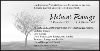 Traueranzeige von Helmut Ramge von Echo-Zeitungen (Gesamtausgabe)