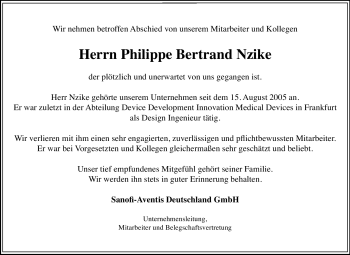 Traueranzeige von Philippe Bertrand Nzike von Echo-Zeitungen (Gesamtausgabe)