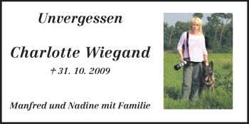 Traueranzeige von Charlotte Wiegand von Echo-Zeitungen (Gesamtausgabe)