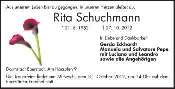 Traueranzeige von Rita Schuchmann von Echo-Zeitungen (Gesamtausgabe)