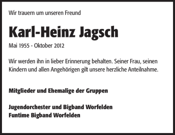 Traueranzeige von Karl-Heinz Jagsch von Rüsselsheimer Echo, Groß-Gerauer-Echo, Ried Echo