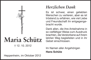 Traueranzeige von Maria Schütz von Starkenburger Echo