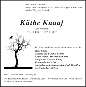 Traueranzeige von Käthe Knauf von Echo-Zeitungen (Gesamtausgabe)