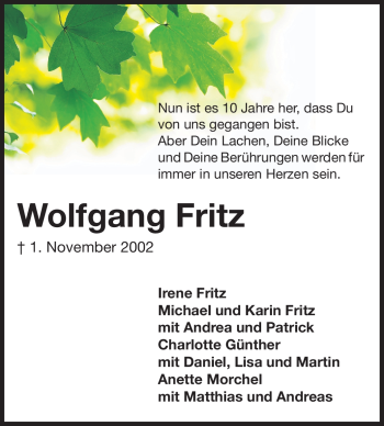 Traueranzeige von Wolfgang Fritz von Starkenburger Echo