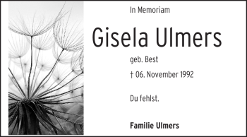 Traueranzeige von Gisela Ulmers von Echo-Zeitungen (Gesamtausgabe)