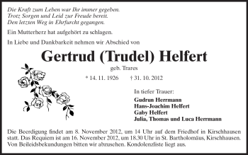 Traueranzeige von Gertrud Helfert von Starkenburger Echo, Bergsträßer Anzeiger