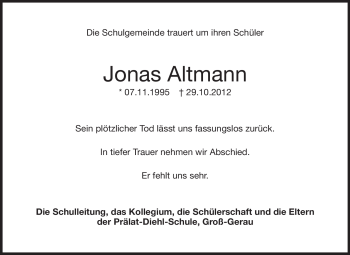 Traueranzeige von Jonas Altmann von Rüsselsheimer Echo, Groß-Gerauer-Echo, Ried Echo