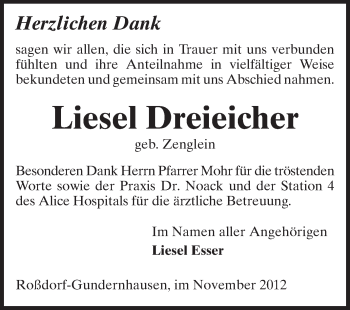 Traueranzeige von Liese Dreieicher von Echo-Zeitungen (Gesamtausgabe)