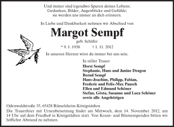 Traueranzeige von Margot Sempf von Rüsselsheimer Echo, Groß-Gerauer-Echo, Ried Echo