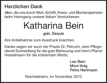 Traueranzeige von Katharina Bein von Odenwälder Echo
