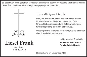Traueranzeige von Liesel Frank von Starkenburger Echo