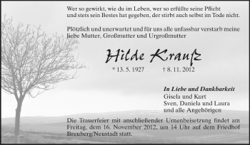 Traueranzeige von Hilde Krauß von Odenwälder Echo