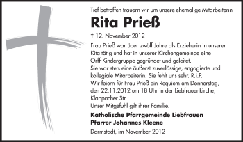 Traueranzeige von Rita Prieß von Echo-Zeitungen (Gesamtausgabe)